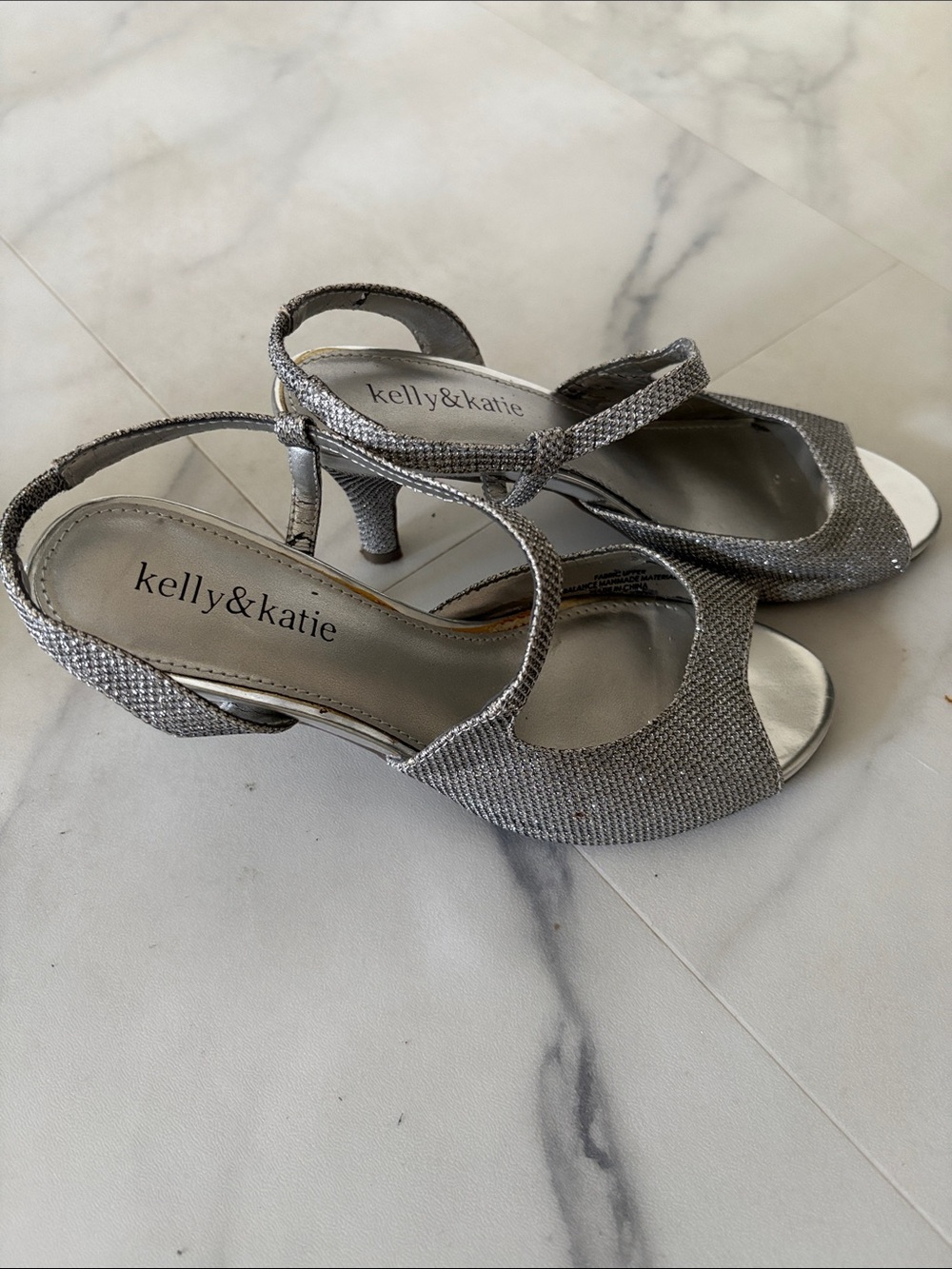Kelly & Katie Silver Sparkle Peep-Toe Heels